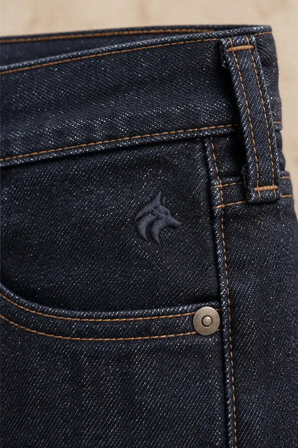 Jeans essencial Laurent Richard, índigo escuro, detalhe