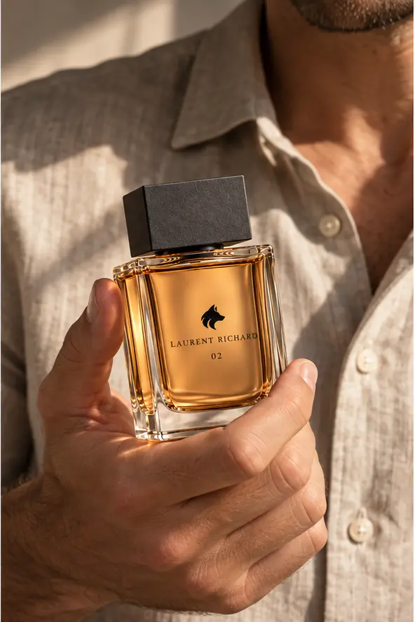Perfume 02 Laurent Richard, âmbar, em uso
